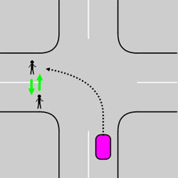 пешеходы при поворое налево